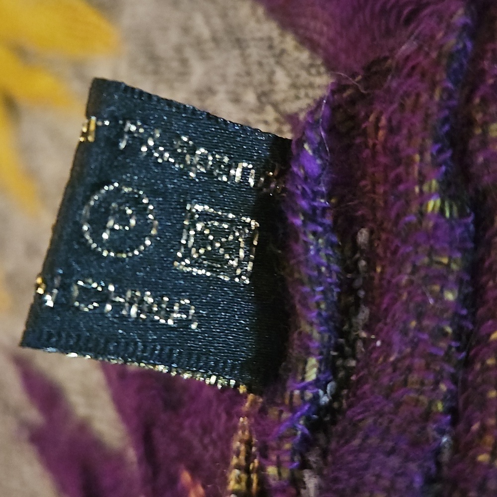 Vintage Purple and Green Multi-color Open Weave Crinkle Fringe Scarf - Picture 3 of 9